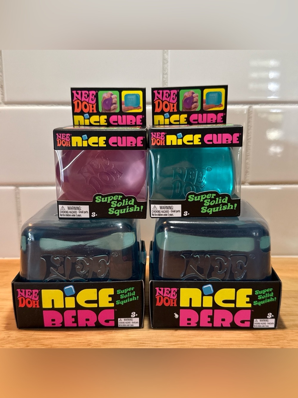 Authentic Schylling NeeDoh 🔥 Nice Burg Nice Cube & Baby Blue / Pink Lot Of 4